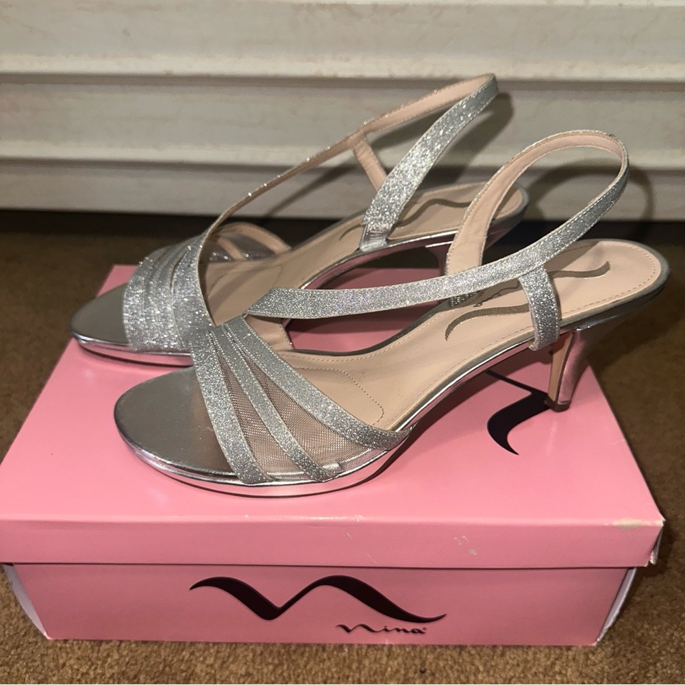 Nina Women's Silver Strappy Heels